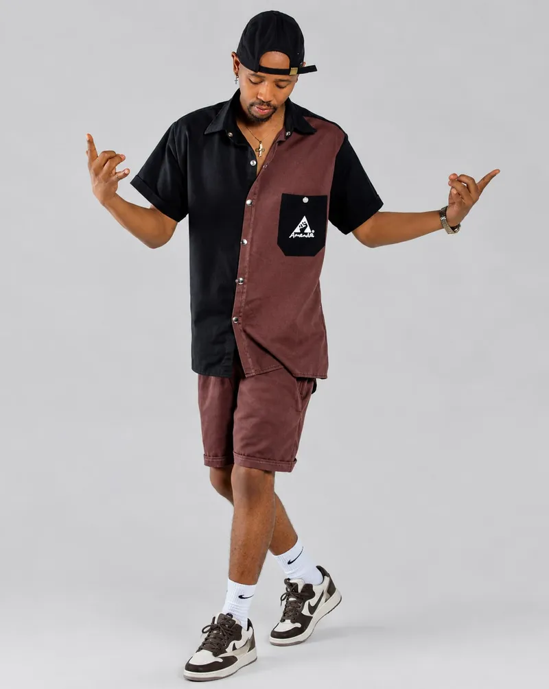 Two-tone shirt and shorts set with the Amandla pocket mark