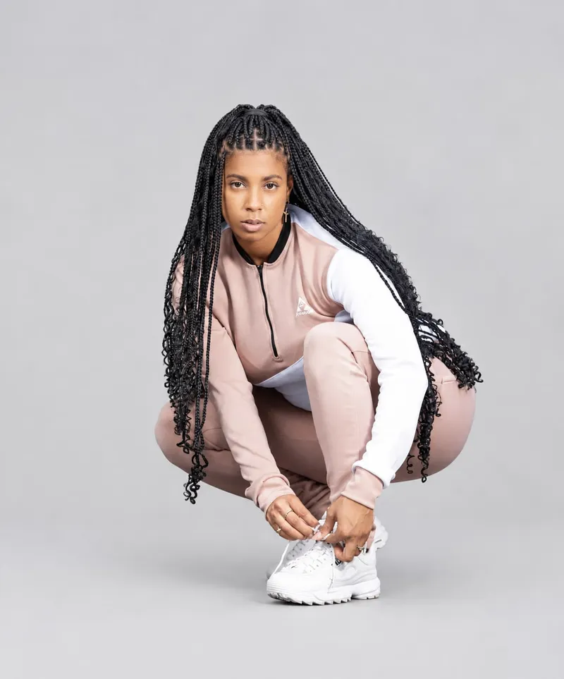 Blush and white two-tone tracksuit