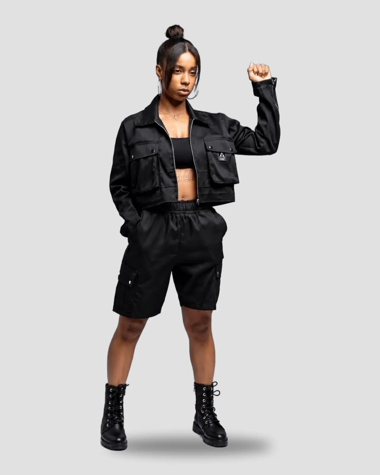 Cargo Jacket & Shorts Set — Black